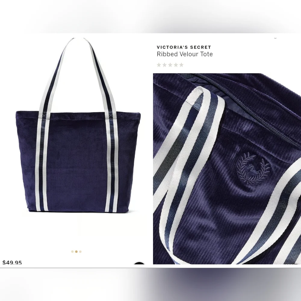 Victoria's secret pink ribbed velour tote navy blue